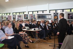 Rudi Oppenheimer addressing pupils